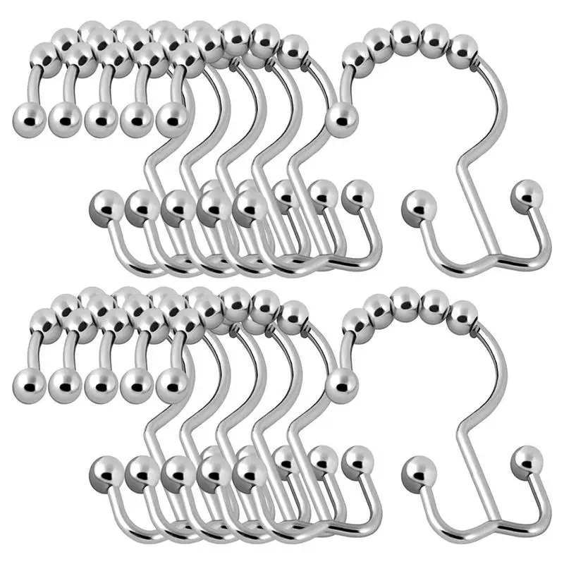 Двойные занавески для душа, крючки с защитой от ржавчины, фотозанавески из нержавеющей стали, 12 шт., серебряные занавески, двусторонние коль...