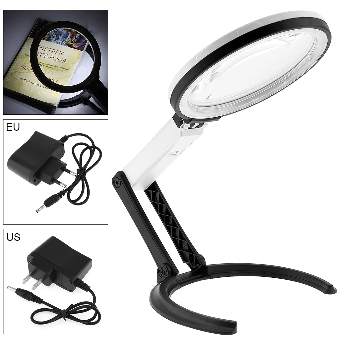 Foldable Magnifiers 1.8X / 5X ABS + Acrylic Lens Desk-top Multifunctional Rechargeable Magnifier with 12 LED Light for Reading
Foldable Magnifiers 1.8X / 5X ABS + Acrylic Lens Desk-top Multifunctional Rechargeable Magnifier with 12 LED Light for Reading
