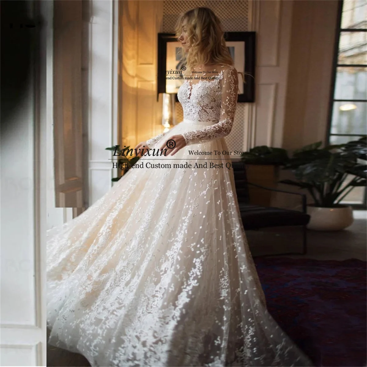 Кружевное свадебное платье с длинным рукавом в стиле бохо для женщин, сексуальное платье невесты с открытой спиной, Тюлевое платье с апплик... 
Кружевное свадебное платье с длинным рукавом в стиле бохо для женщин, сексуальное платье невесты с открытой спиной, Тюлевое платье с апплик...