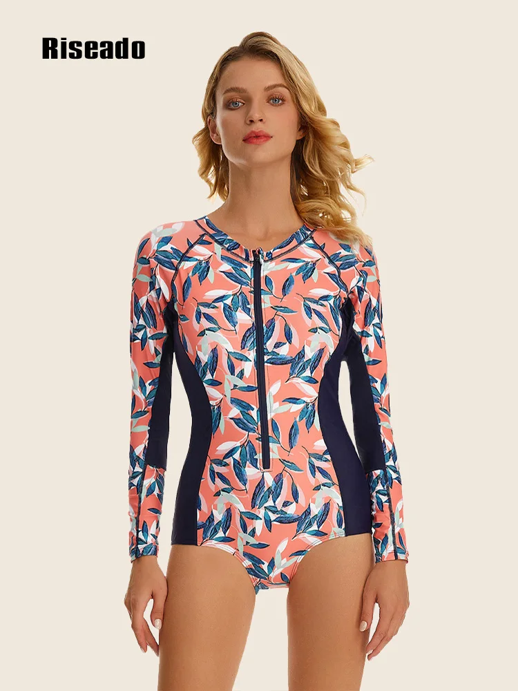 

Женский слитный купальник Rashguard с принтом листьев, купальник с длинными рукавами, 2023, костюмы для серфинга, купальный костюм для женщин, купа...