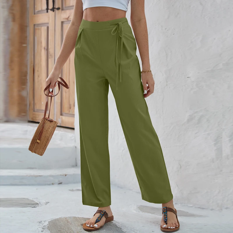 2023 Summer Straight Pants Fashion Women Drawstring Trousers Casual Loose Office Lady Solid Color High Waist Long Pants 26528
2023 Summer Straight Pants Fashion Women Drawstring Trousers Casual Loose Office Lady Solid Color High Waist Long Pants 26528