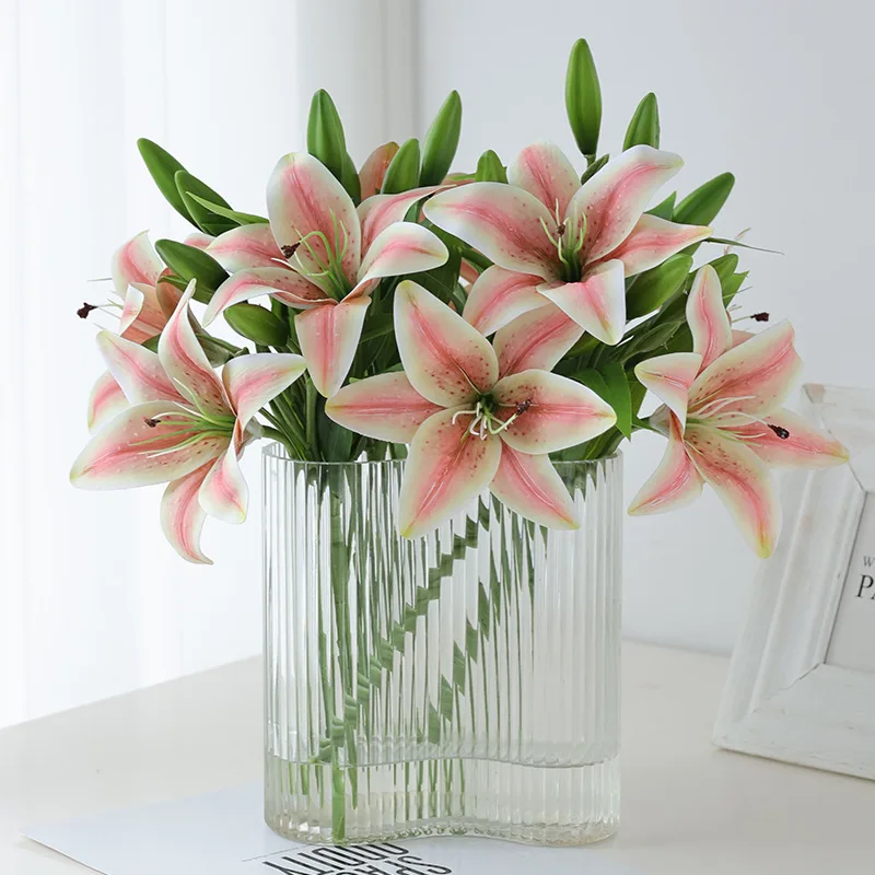 

6Pc 3D Printing Lilies Artificial Flowers Wedding Decor Bridal Bouquet Party Home Living Room Garden Decoration Fake Lily Floral