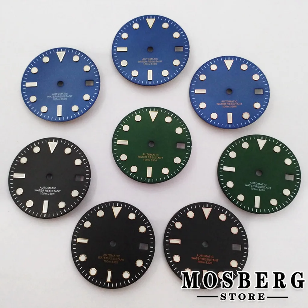 

DIY 29mm Sterile Black Green Blue Watch Dial With Date Window For NH35 NH35A Automatic Movement Accessory Parts