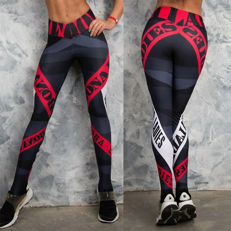 

Women 3D Letter Print Sexy Fitness Pants Slim Skinny Workout Leggins High Waist Active Elastic Sporting Leegings Trousers