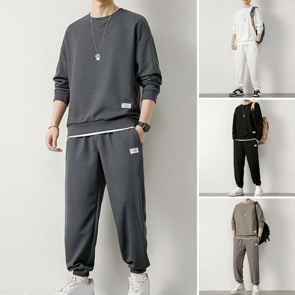 Spring Autumn Men Tracksuit Waffle Two-Piece Loose Long Sleeve O Neck Solid Color Pullover Pants Sweatsuits Set Running Pant Set 
Spring Autumn Men Tracksuit Waffle Two-Piece Loose Long Sleeve O Neck Solid Color Pullover Pants Sweatsuits Set Running Pant Set