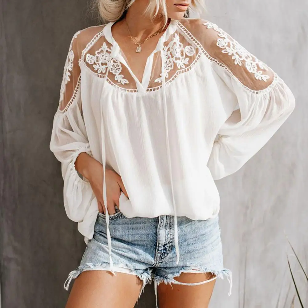 Summer Solid Color Chiffon Sexy Plus Size Shirts Loose V-neck Lace Hollow Out Embroidery Blouses Korean Fashion Women Clothing
Summer Solid Color Chiffon Sexy Plus Size Shirts Loose V-neck Lace Hollow Out Embroidery Blouses Korean Fashion Women Clothing