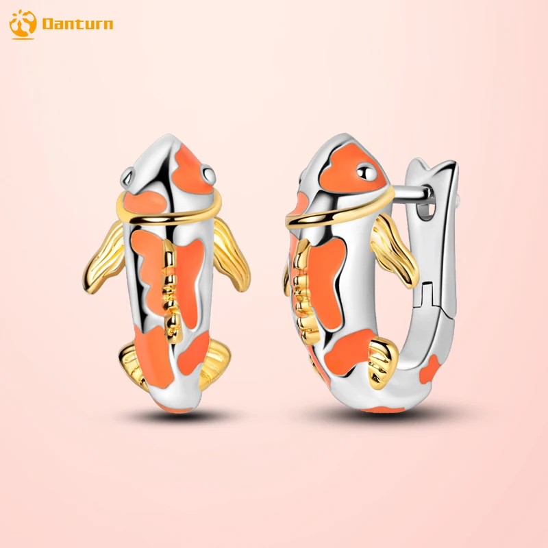 Серьги-гвоздики Danturn из стерлингового серебра 925 пробы Lucky Koi французские серьги