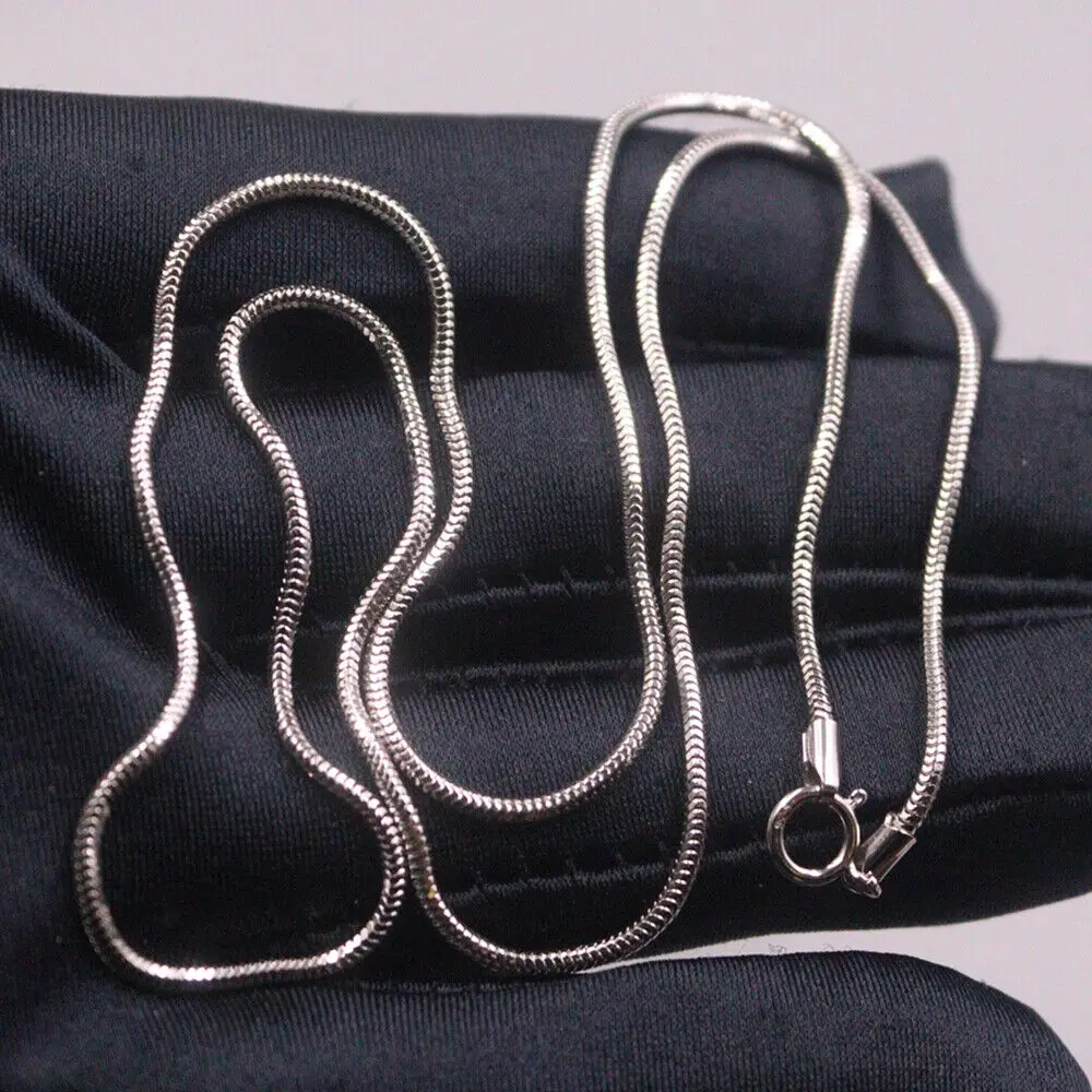 

Real 925 Sterling Silver 1.6mm Round Snake Link Chian Necklace Spring-Clasp