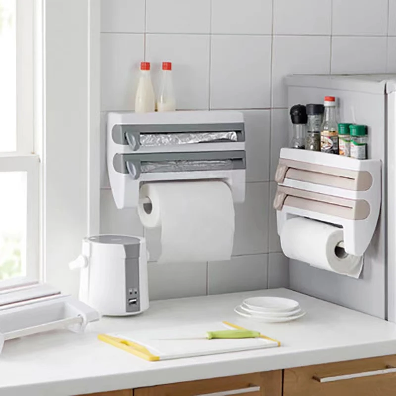 Multifunctional Kitchen Storage Organizer Hang Cling Film Cutter Tin Foils Roll Dispenser Paper Towel Holder Bottle Shelf Rack
Multifunctional Kitchen Storage Organizer Hang Cling Film Cutter Tin Foils Roll Dispenser Paper Towel Holder Bottle Shelf Rack