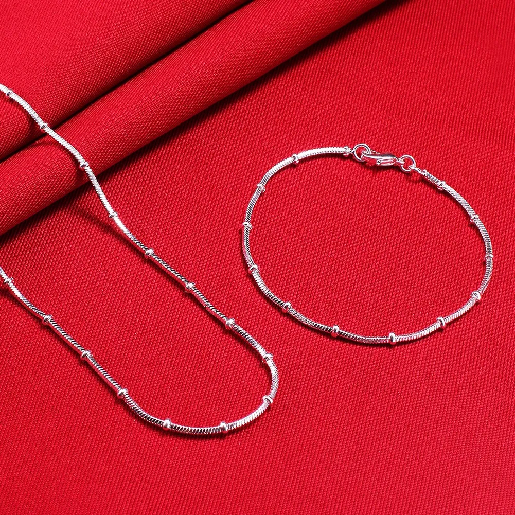 

Fine beads Snake bone chain 925 sterling Silver bracelets neckalce Jewelry sets for women man Fashion Party wedding Gift