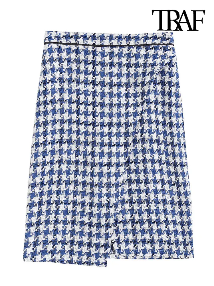 TRAF Women Fashion Front Slit Houndstooth Tweed Midi Skirt Vintage High Waist Back Zipper Female Skirts Mujer
TRAF Women Fashion Front Slit Houndstooth Tweed Midi Skirt Vintage High Waist Back Zipper Female Skirts Mujer