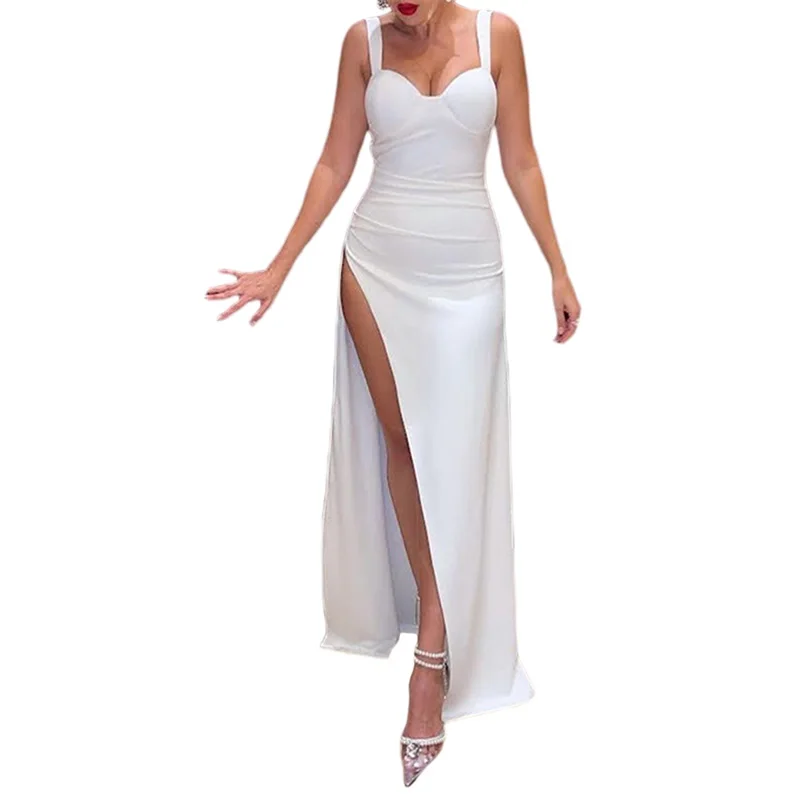Women Sleeveless Dress with High Slit Decoration, Solid Color Skinny Fit Summer Clothing
Women Sleeveless Dress with High Slit Decoration, Solid Color Skinny Fit Summer Clothing