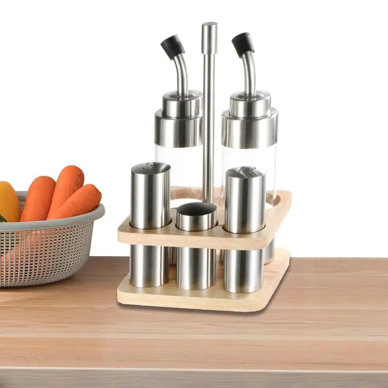 Wood Base Seasoning Bottle Set With Wooden Rack Translucent Pepper Bottle Holder Kitchen Tools For Oil Salt Vinegar Soy Sauce
Wood Base Seasoning Bottle Set With Wooden Rack Translucent Pepper Bottle Holder Kitchen Tools For Oil Salt Vinegar Soy Sauce