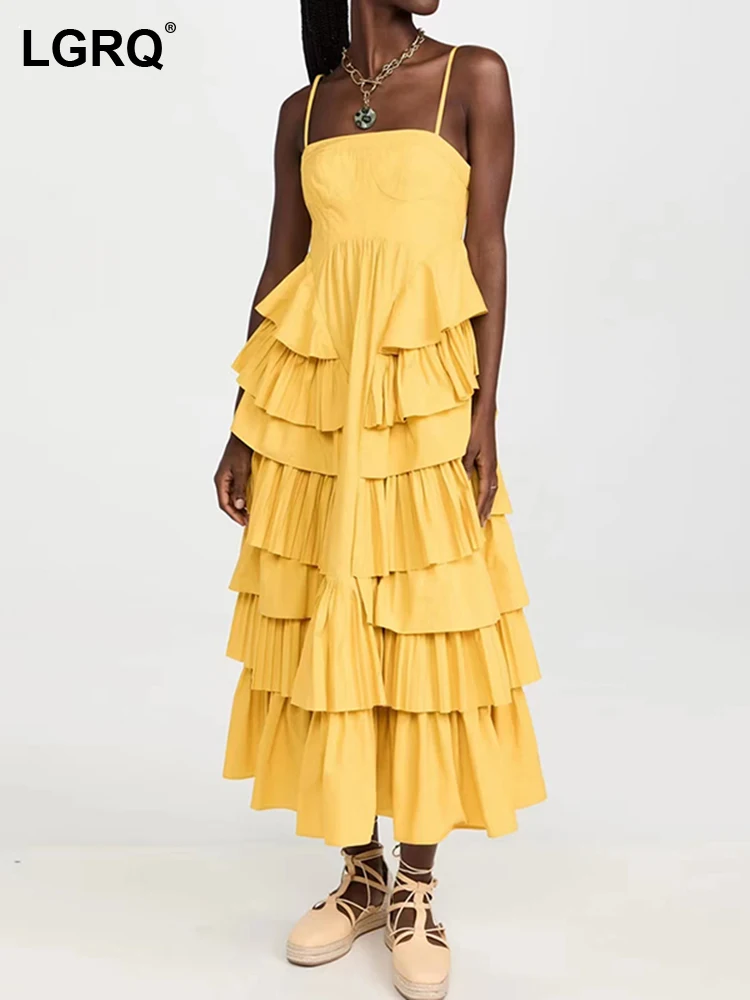 LGRQ 2023 Summer New Tierred Ruffles Solid Dress Female Square Collar Sleeveless Backless A Line Dresses For Women Tide 19J4059
LGRQ 2023 Summer New Tierred Ruffles Solid Dress Female Square Collar Sleeveless Backless A Line Dresses For Women Tide 19J4059