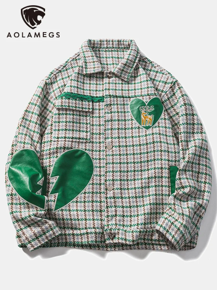 Aolamegs Jacket Men Leather Embroidery Green Plaid Pattern Turn-down Collar Coat Spring Loose Harajuku Outwear Couple Streetwear
Aolamegs Jacket Men Leather Embroidery Green Plaid Pattern Turn-down Collar Coat Spring Loose Harajuku Outwear Couple Streetwear