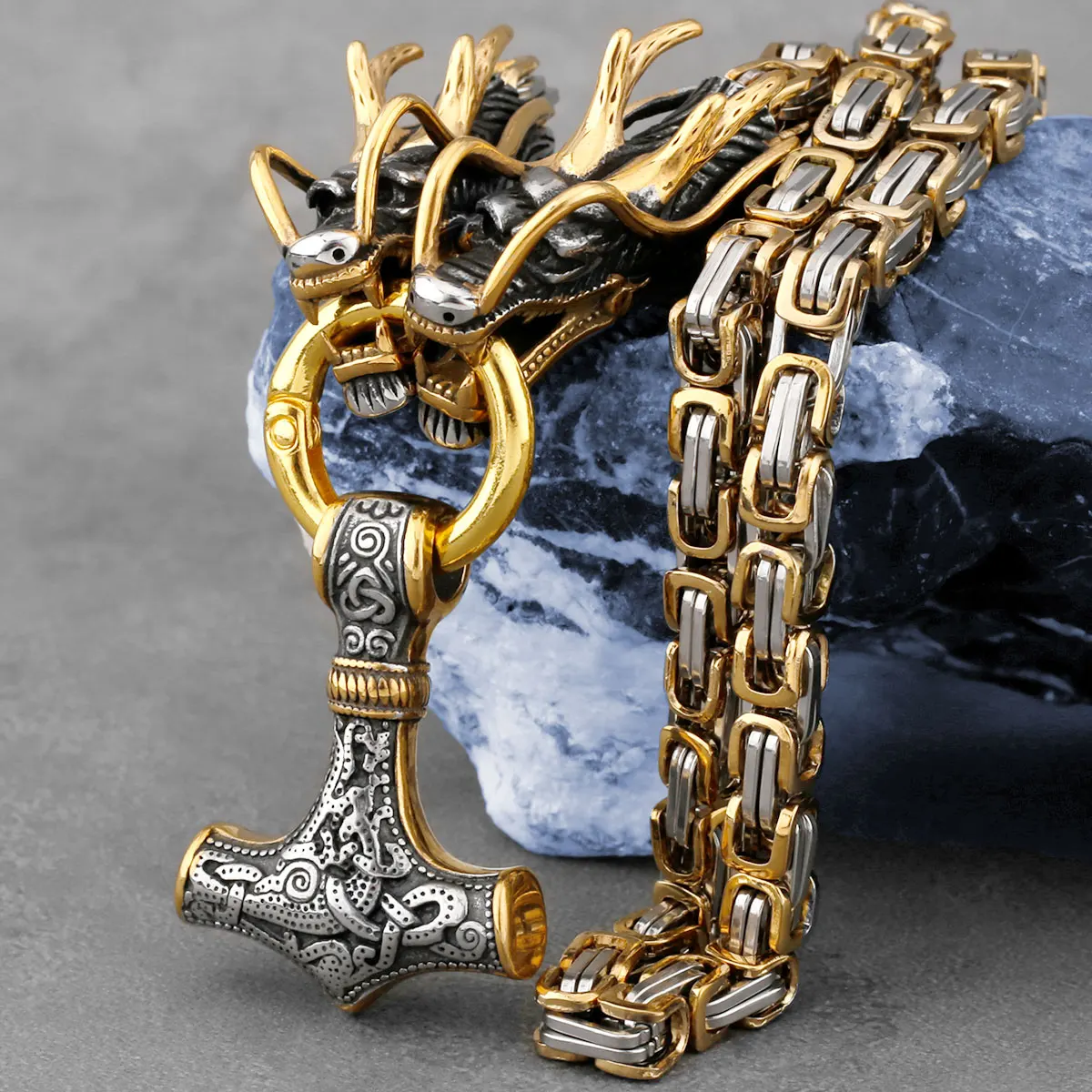 Men's Stainless Steel Viking Thor's Hammer Pendant Dragon Head Square Necklace Hip Hop Biker Fashion Jewelry Gift Wholesale
Men's Stainless Steel Viking Thor's Hammer Pendant Dragon Head Square Necklace Hip Hop Biker Fashion Jewelry Gift Wholesale