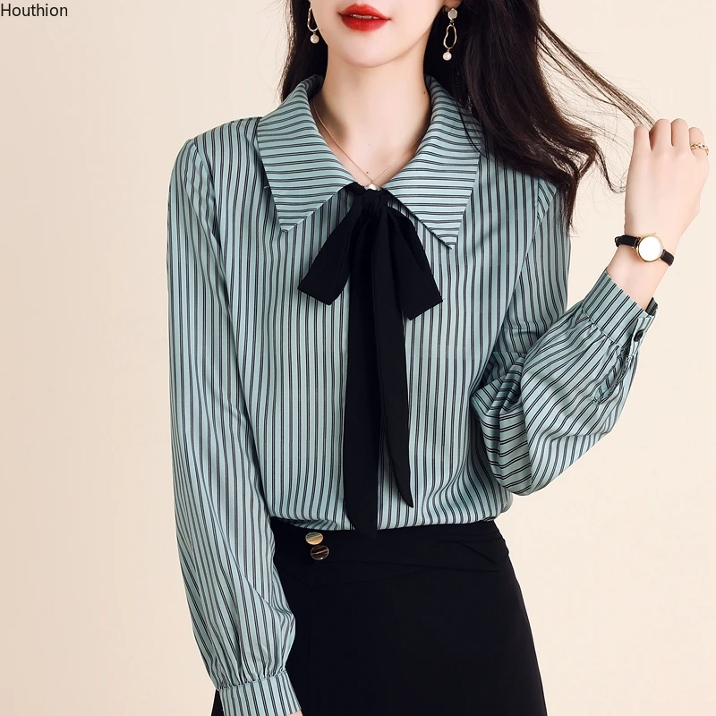 Chiffon Women's Blouse Print Polo Girl's Shirt Summer Fashion Loose Clothing Casual Long Sleeve Top Stripe Lady Houthion
Chiffon Women's Blouse Print Polo Girl's Shirt Summer Fashion Loose Clothing Casual Long Sleeve Top Stripe Lady Houthion
