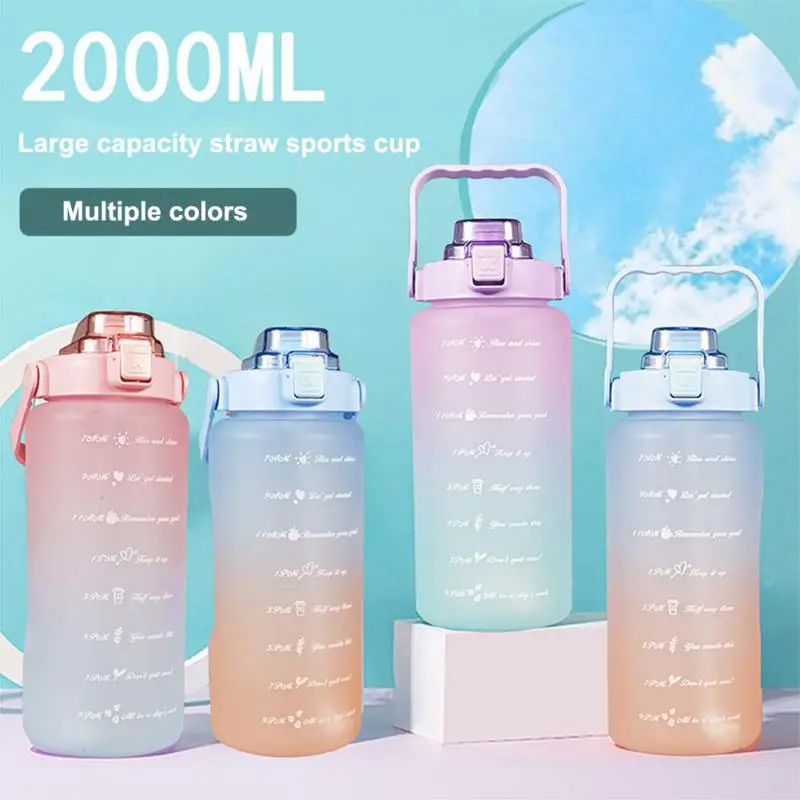 2L Large Capacity Water Bottle Straw Cup Plastic Cups With Time Marker Gym Fitness Outdoor Sports Kettle For Cycling Camping New
2L Large Capacity Water Bottle Straw Cup Plastic Cups With Time Marker Gym Fitness Outdoor Sports Kettle For Cycling Camping New