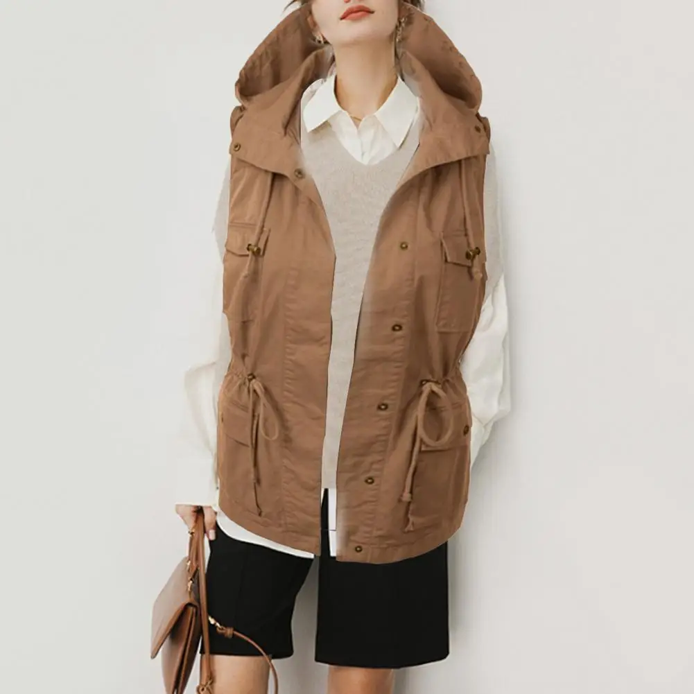Women Vest Coat Loose Autumn Coat Drawstring Waist Jackets Pure Color Vest 
Women Vest Coat Loose Autumn Coat Drawstring Waist Jackets Pure Color Vest