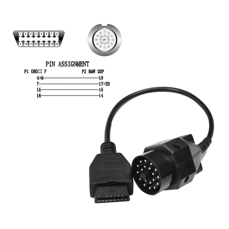 

1 шт. адаптер OBD II для BMW 20pin штекер к OBD2 16-контактный гнездовой разъем E36 E39 X5 Z3 для BMW 20-контактный OBD2 Новый диагностический кабель