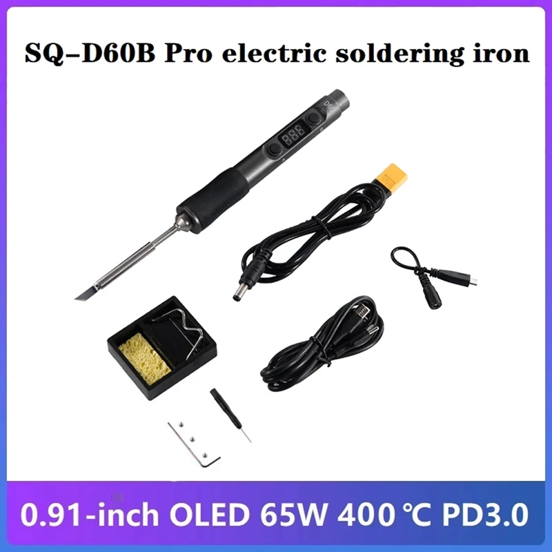 SQ-D60B Pro 65W Electric Soldering Iron 400 ℃ Thermostatic Adjustable Soldering Iron PD3.0 Outdoor Repair Welding Tool Black
SQ-D60B Pro 65W Electric Soldering Iron 400 ℃ Thermostatic Adjustable Soldering Iron PD3.0 Outdoor Repair Welding Tool Black