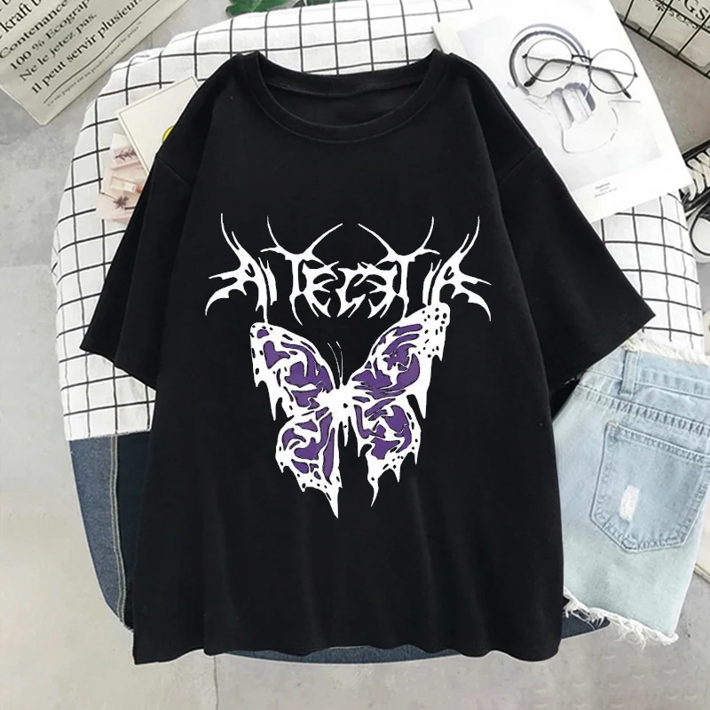 Women T Shirt Punk Butterfly Print T-shirts Female Aesthetic Harajuku Short-sleeved Streetwear Vintage Unisex Clothes Y2k Tops
Women T Shirt Punk Butterfly Print T-shirts Female Aesthetic Harajuku Short-sleeved Streetwear Vintage Unisex Clothes Y2k Tops