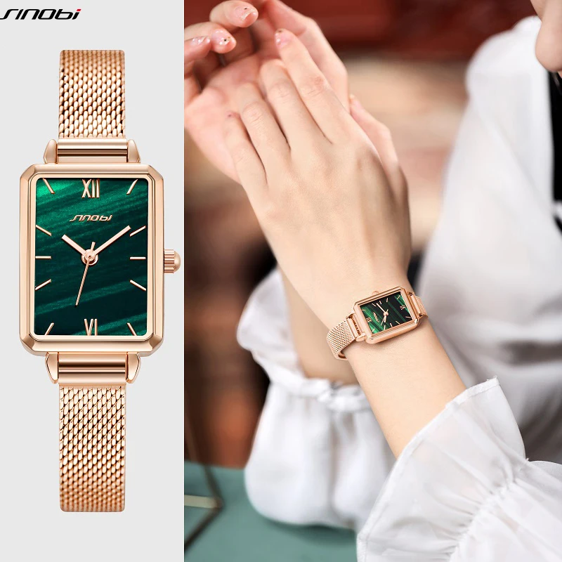 

Sinobi Fashion Green Dial Woman Watches Hot Sales Rectangle Elegent Women Quartz Wristwatches Female Clock Gift Reloj Mujer