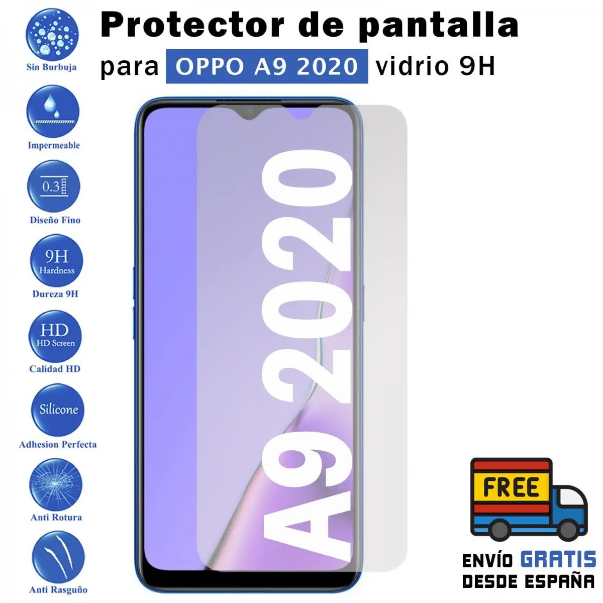 

Oppo A9 2020 tempered glass screen Protector 9H for movil - Todotumovil