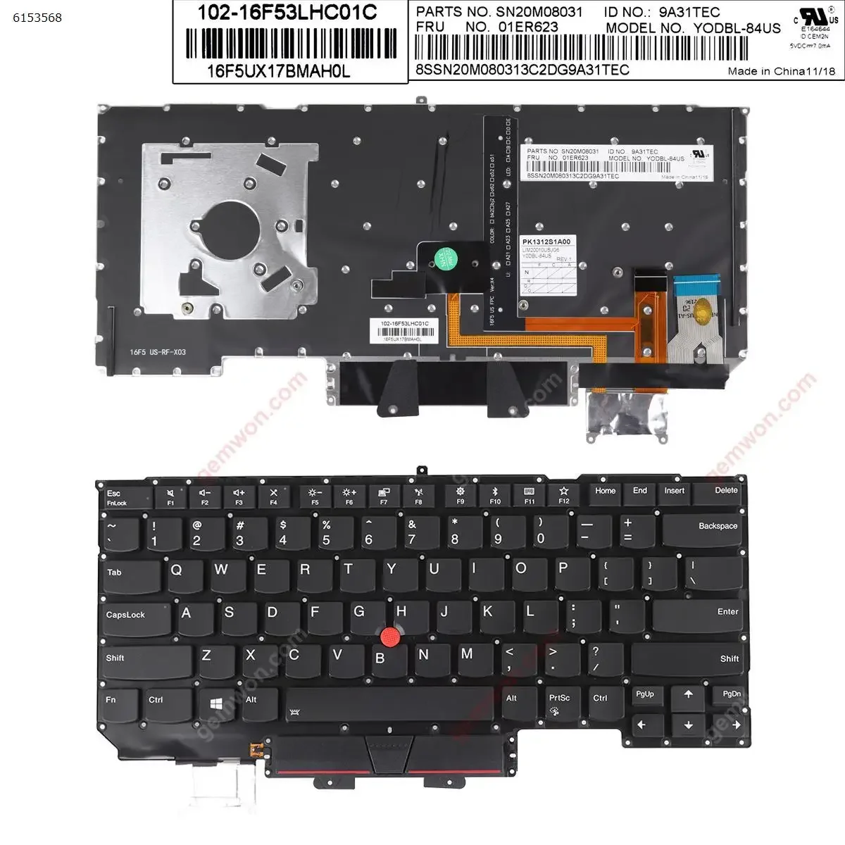 

US Laptop Keyboard for Lenovo IBM ThinkPad X1 Carbon Gen 5 2017 BLACK With Point stick Backlit