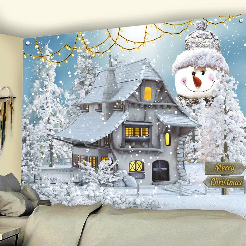 

Home Decoration Christmas Snowman Tapestry Winter Hanging Cloth Background Decoration Christmas Wall tapiz