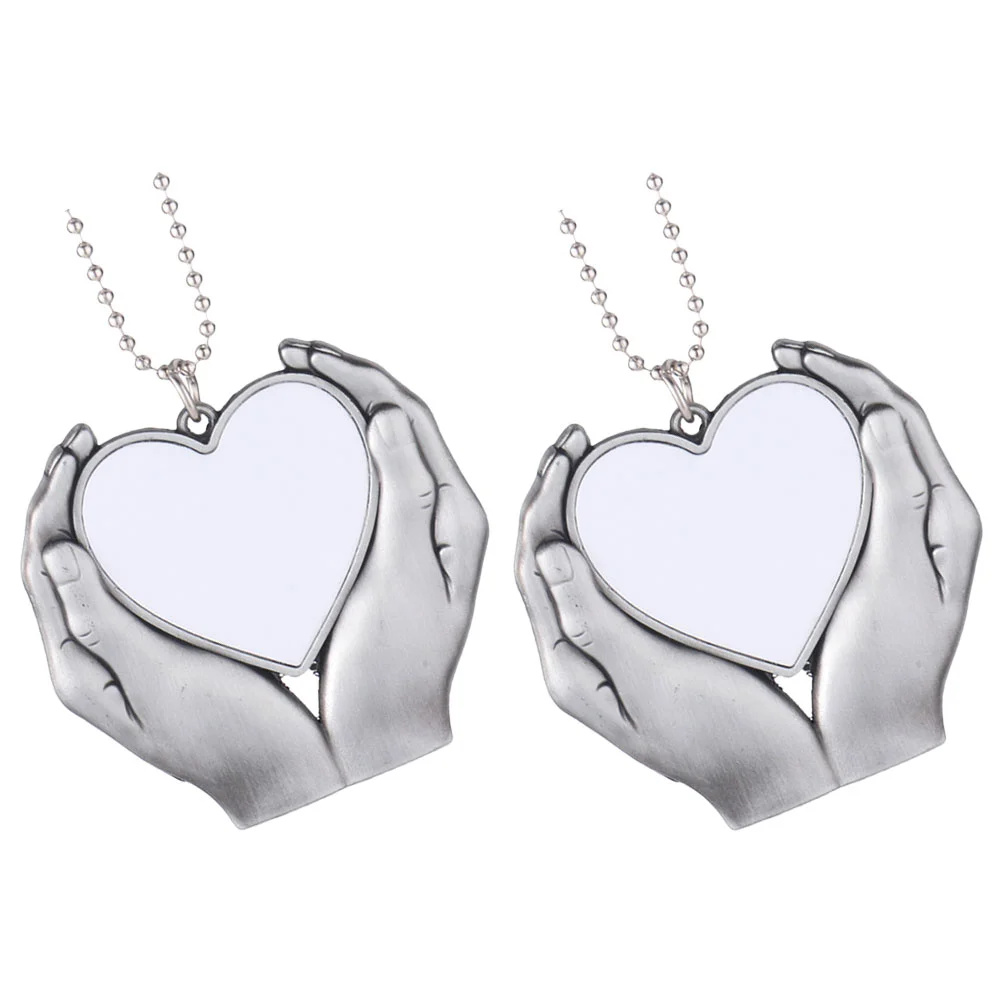 

2 Pcs Car Ornaments Hanging Pendant Mirror Decor Rearview Adornment Charms Decorations Hands Holding Heart Photo Frame Auto