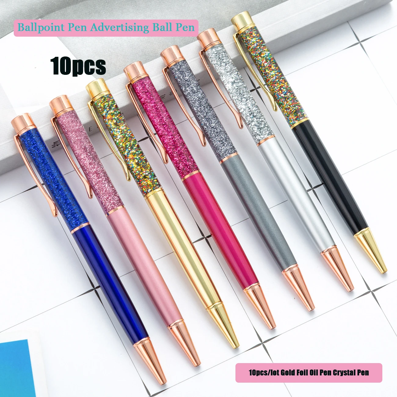 10pcs/lot Gold Foil Oil Pen Crystal Pen Metal Signature Pen Luxury Ballpoint Pen Advertising Ball Pen for School Office Supplies
10pcs/lot Gold Foil Oil Pen Crystal Pen Metal Signature Pen Luxury Ballpoint Pen Advertising Ball Pen for School Office Supplies