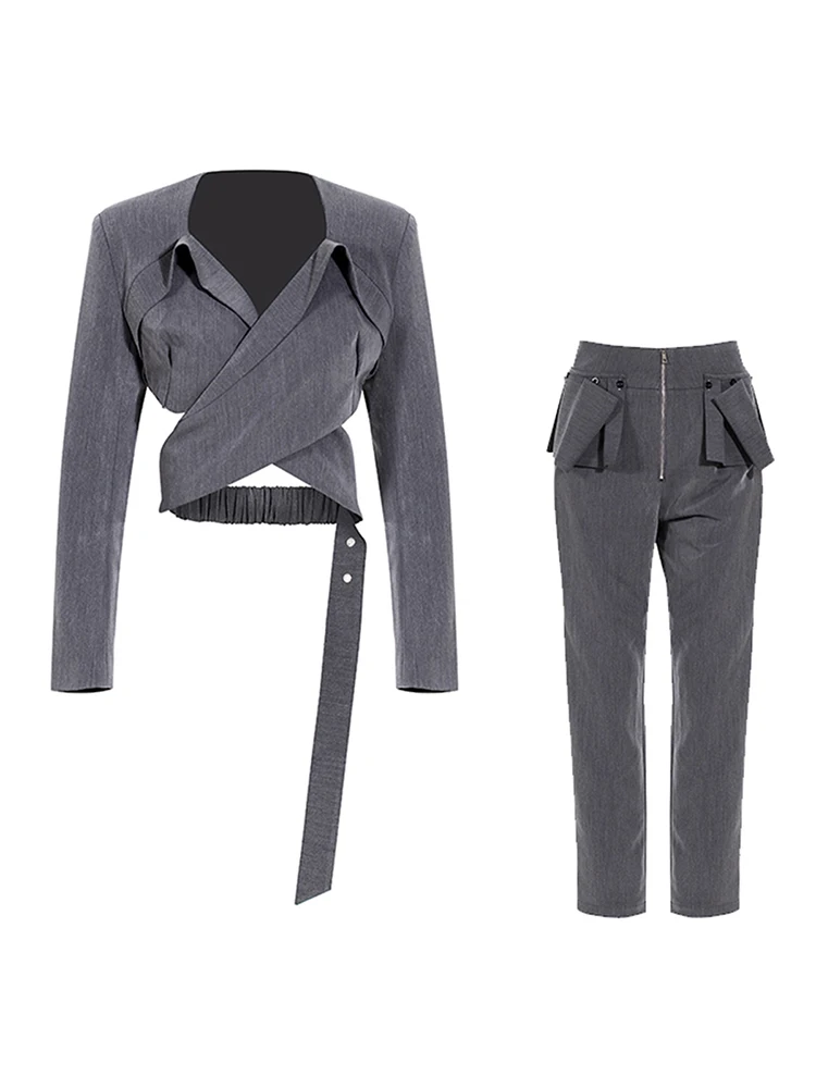 Wide Leg Pants Cross Bandage Two Piece Suit New Lapel Long Sleeve Gray Loose Fit Women Fashion Spring Autumn 2022 N575
Wide Leg Pants Cross Bandage Two Piece Suit New Lapel Long Sleeve Gray Loose Fit Women Fashion Spring Autumn 2022 N575