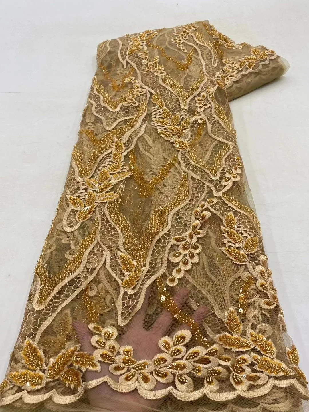 Gold Sequins Tulle Lace African Lace Fabric 2023 High Quality French Beaded Lace Fabrics 5 Yards For Nigerian Wedding Dress
Gold Sequins Tulle Lace African Lace Fabric 2023 High Quality French Beaded Lace Fabrics 5 Yards For Nigerian Wedding Dress