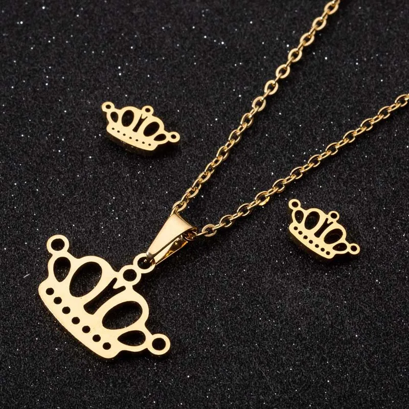 Gold Stainless Steel Necklaces for Women Crown Unicorn Cross Angel Butterfly Tree of Life Necklace Earrings Fashion Jewelry Set
Gold Stainless Steel Necklaces for Women Crown Unicorn Cross Angel Butterfly Tree of Life Necklace Earrings Fashion Jewelry Set