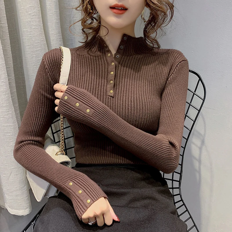 Rimocy Autumn Winter Basic Knit Sweater Women Chic Metal Buttons Long Sleeve Pullover Woman All Match Slim Fit Jumper Ladies
Rimocy Autumn Winter Basic Knit Sweater Women Chic Metal Buttons Long Sleeve Pullover Woman All Match Slim Fit Jumper Ladies