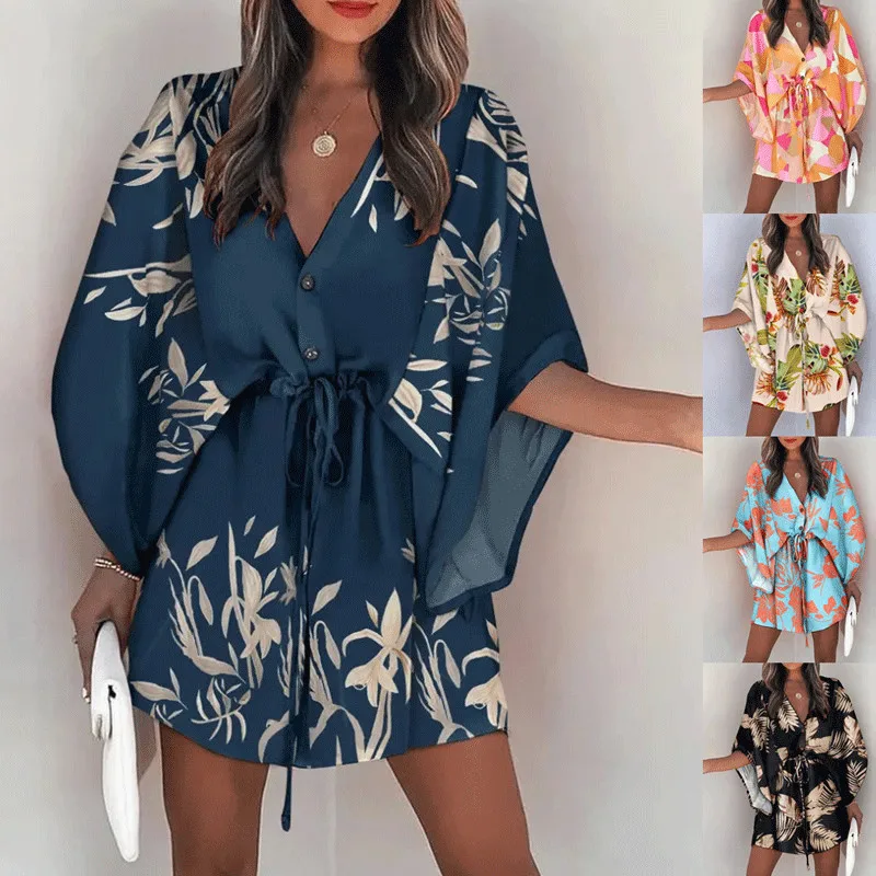 2023 Women Fashion New Feather Print Batwing Sleeve Asymmetrical Dress
2023 Women Fashion New Feather Print Batwing Sleeve Asymmetrical Dress