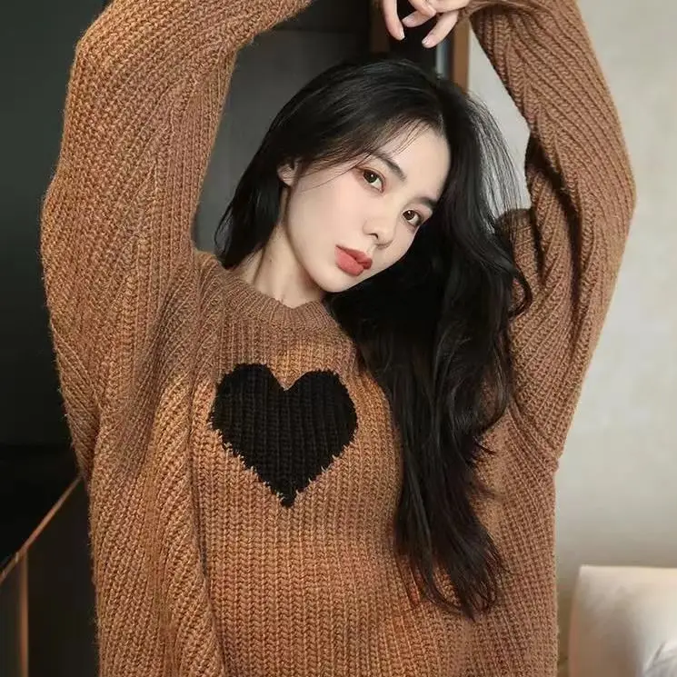 DUOFAN Love Heart Brown Sweaters Women Vintage Winter Oversize Crewneck Knitted Jumper Korean Fashion Retro Knit Pullover Tops
DUOFAN Love Heart Brown Sweaters Women Vintage Winter Oversize Crewneck Knitted Jumper Korean Fashion Retro Knit Pullover Tops