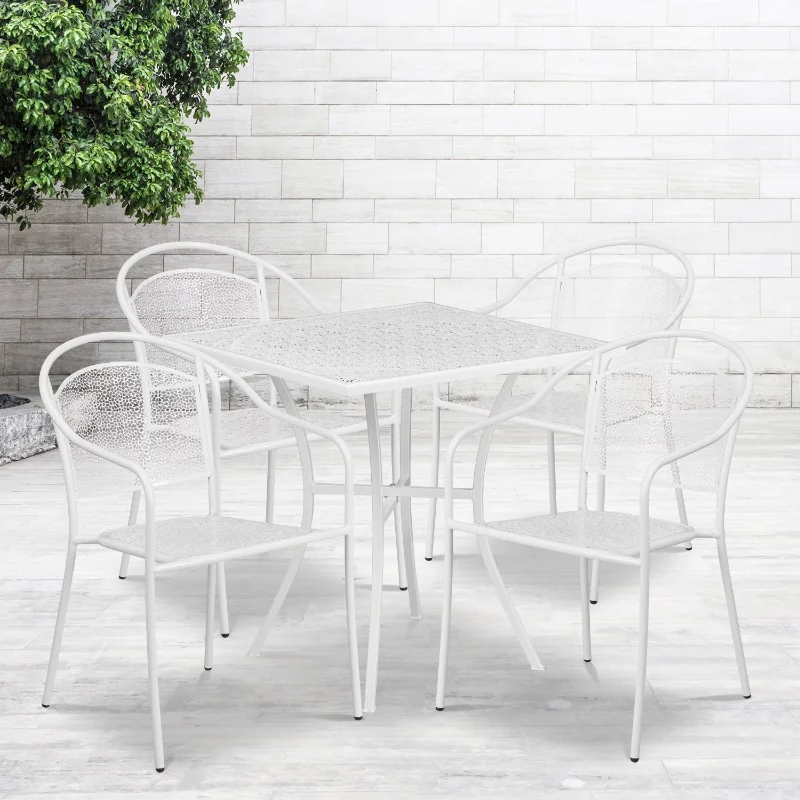 Flash Furniture Commercial Grade 28" Square White Indoor-Outdoor Steel Patio Table Set with 4 Round Back Chairs
Flash Furniture Commercial Grade 28" Square White Indoor-Outdoor Steel Patio Table Set with 4 Round Back Chairs