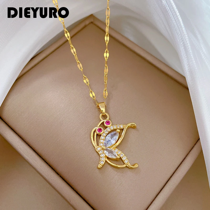 DIEYURO 316L Stainless Steel Butterfly Zircon Pendant Necklace For Women Girl New Luxury Design Neck Chain Jewelry Gift Party
DIEYURO 316L Stainless Steel Butterfly Zircon Pendant Necklace For Women Girl New Luxury Design Neck Chain Jewelry Gift Party