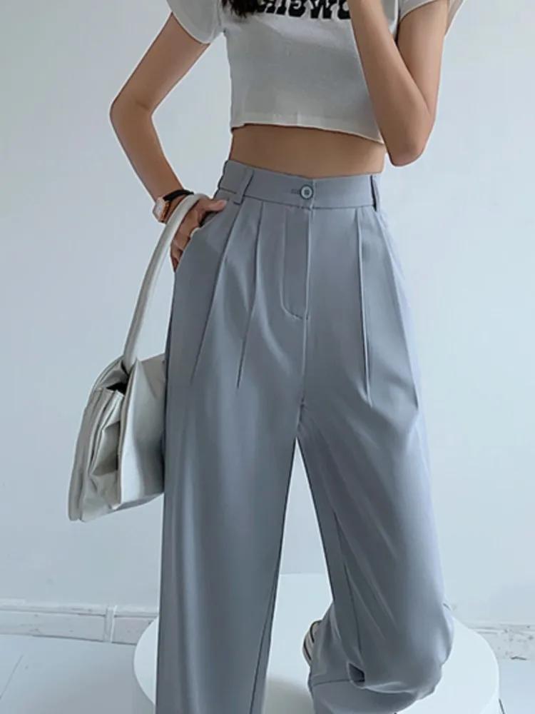 Повседневные однотонные брюки до пола с широкими штанинами, офисные женские Костюмные брюки с высокой талией, Новинка весна-осень, модные Универсальные женские брюки 
Повседневные однотонные брюки до пола с широкими штанинами, офисные женские Костюмные брюки с высокой талией, Новинка весна-осень, модные Универсальные женские брюки