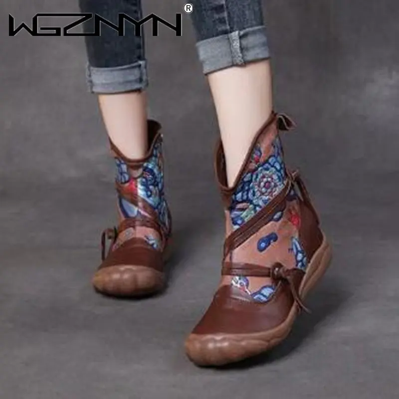Ethnic Print Genuine PU Leather Winter Chimney Mid Calf Ankle Boots Autumn Spring Women Booties ZIP Flats Fashion Females Shoes
Ethnic Print Genuine PU Leather Winter Chimney Mid Calf Ankle Boots Autumn Spring Women Booties ZIP Flats Fashion Females Shoes