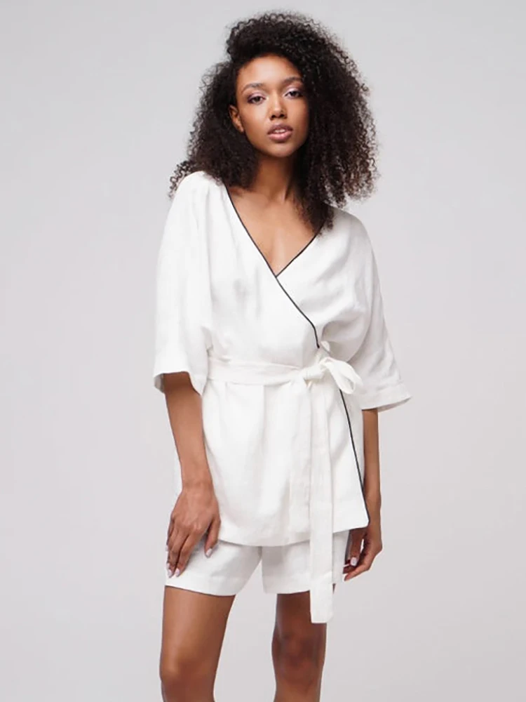 Restve White Pajamas For Women Half Sleeve 2 Piece Sets Sleepwear Sashes Female Casual Suits With Shorts 2022 Summer Nightwear
Restve White Pajamas For Women Half Sleeve 2 Piece Sets Sleepwear Sashes Female Casual Suits With Shorts 2022 Summer Nightwear