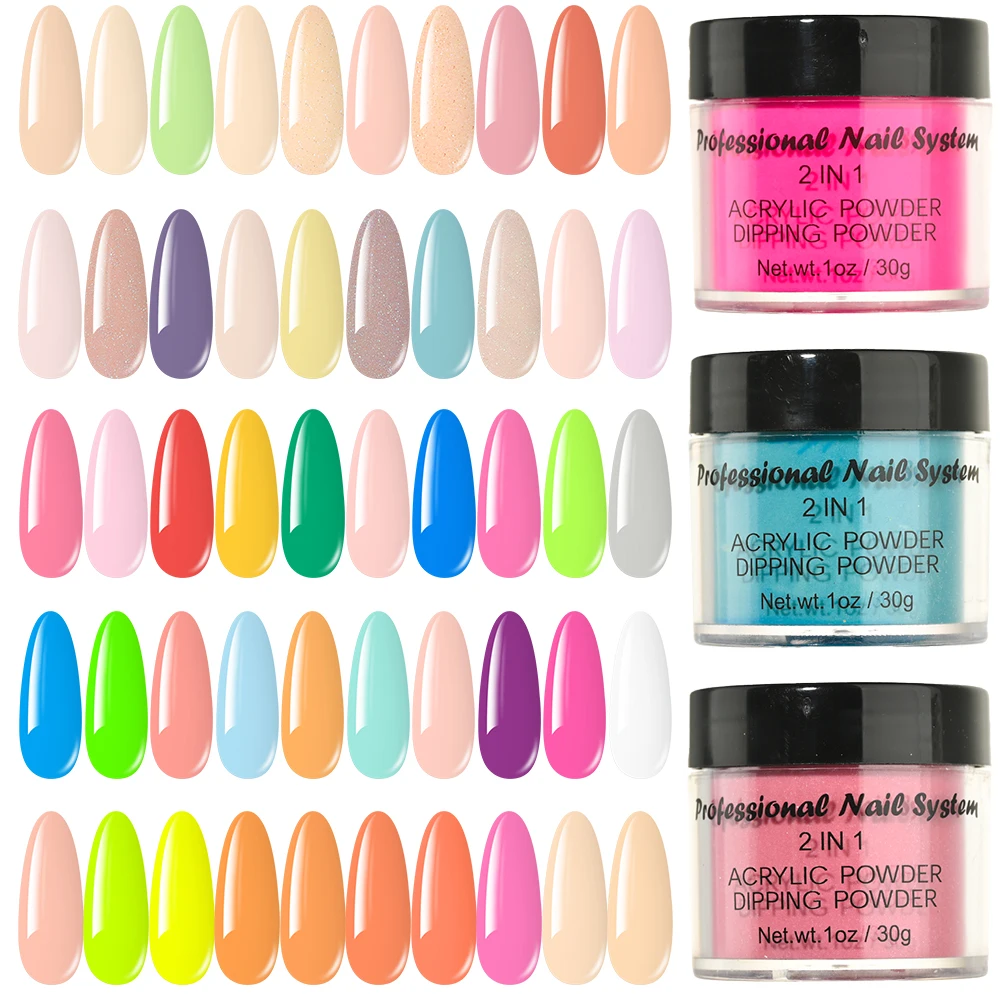 

20Colors Dipping & Acrylic Powder 2in1 With Glitter Blue/Green/Brown Used with Monomer 30g Nude Pink Acrylic Powder