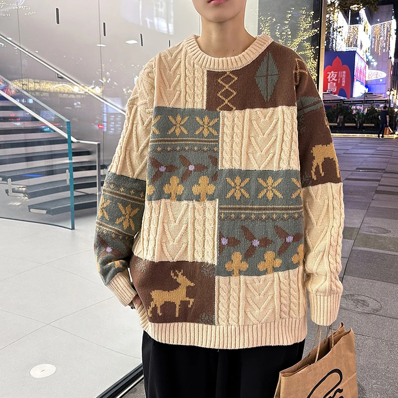 Spring Men's New Fashion Versatile Round Neck Pullover Jacquard Deer Plush Retro Lazy Style Relaxed Long Sleeve Teenager Sweater
Spring Men's New Fashion Versatile Round Neck Pullover Jacquard Deer Plush Retro Lazy Style Relaxed Long Sleeve Teenager Sweater