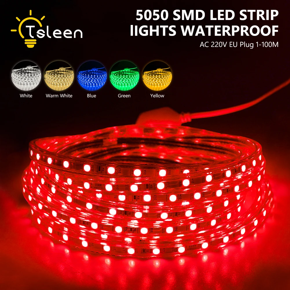 

EU Plug Led Strip 5050 Ac 220-240v 60leds/m Flexible RGB Led Strip Light Waterproof 1m 2m 3m 4m 5m 6m 7m 8m 9m 10m 15m 20m 25m