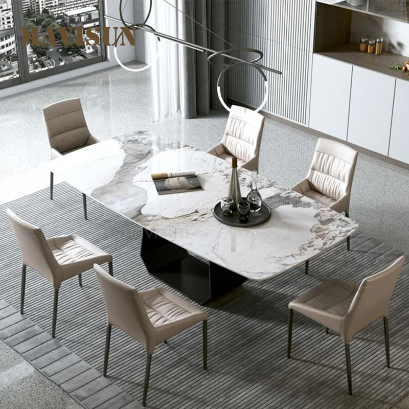 Обеденный стол в стиле постмодерн из натурального мрамора с 6 стульями, Модер, высококачественные гостиничные рестораны, кафе, столовая, меб... 
Обеденный стол в стиле постмодерн из натурального мрамора с 6 стульями, Модер, высококачественные гостиничные рестораны, кафе, столовая, меб...