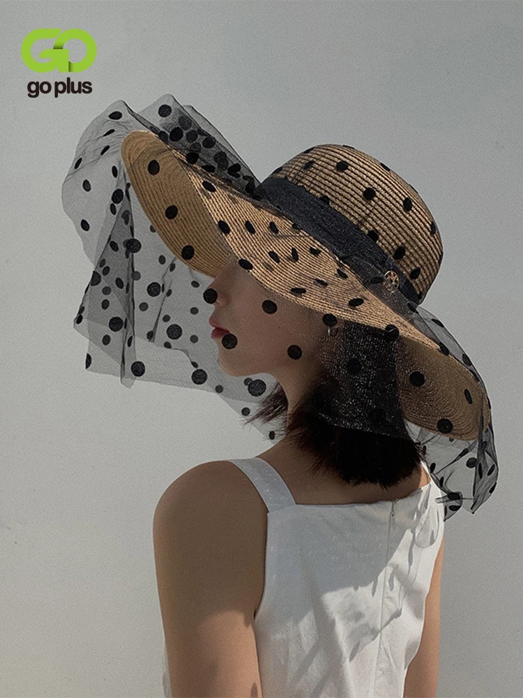 

Шляпа женская Соломенная, Панама в горошек, модная пляжная Панама от солнца, летняя