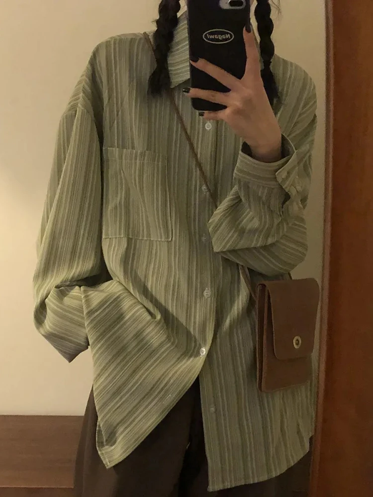 Zoki Women Oversize Striped Shirt Korean Loose Long Sleeve Pocket Casual Blouse Harajuku Retro All Match Female Chic Tops New
Zoki Women Oversize Striped Shirt Korean Loose Long Sleeve Pocket Casual Blouse Harajuku Retro All Match Female Chic Tops New