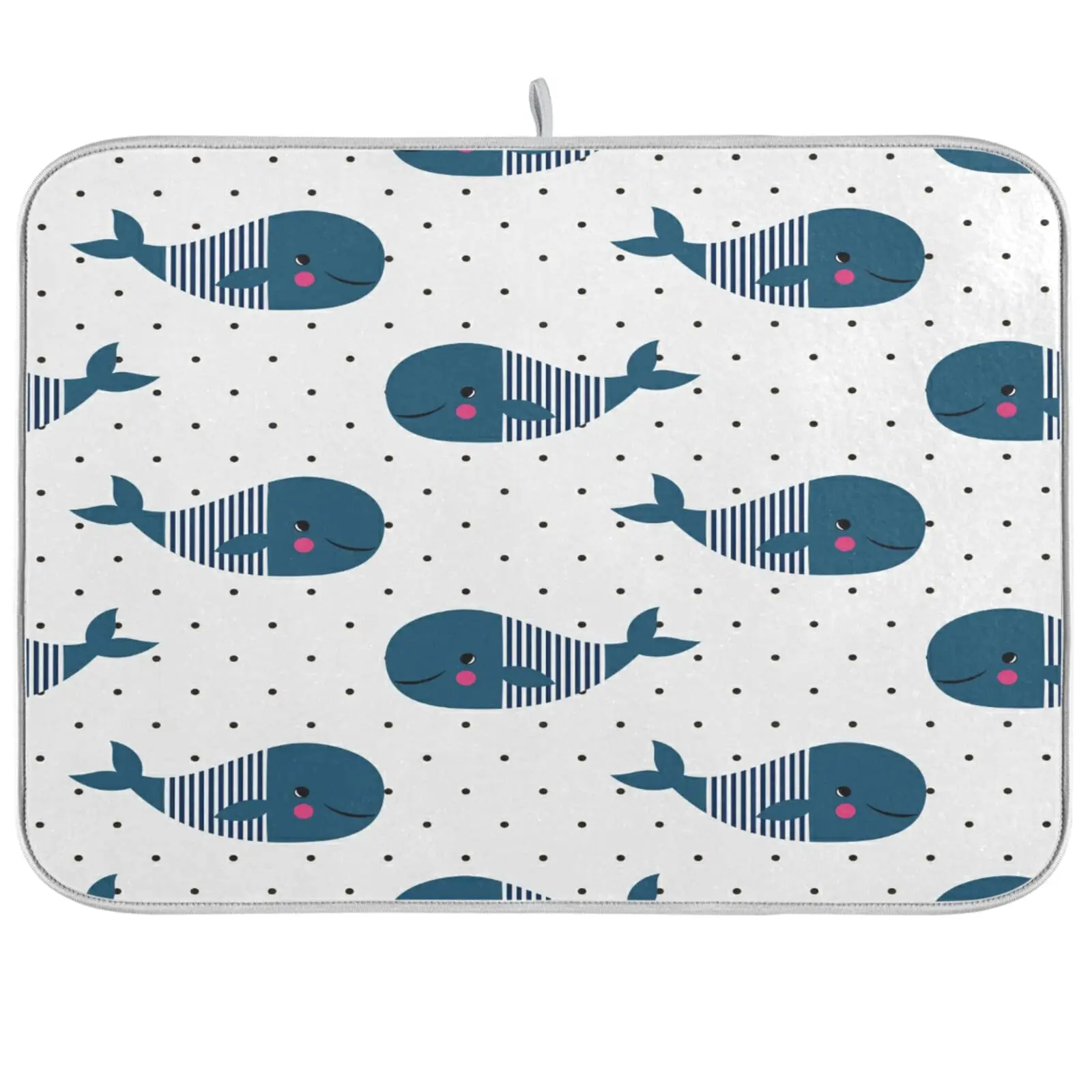 

Farmhouse Dish Drying Mats for Kitchen Counter Cute Cartoon Blue Whale Countertop Mat,16x18 Inches,Super Absorbent